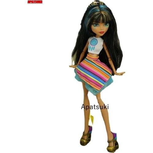 Fashion Doll Clothes For Monster High Doll Accessories White Crop Top Colorful Rainbow Skirt for Bratz Dolls Outfits 1/6 Kid Toy