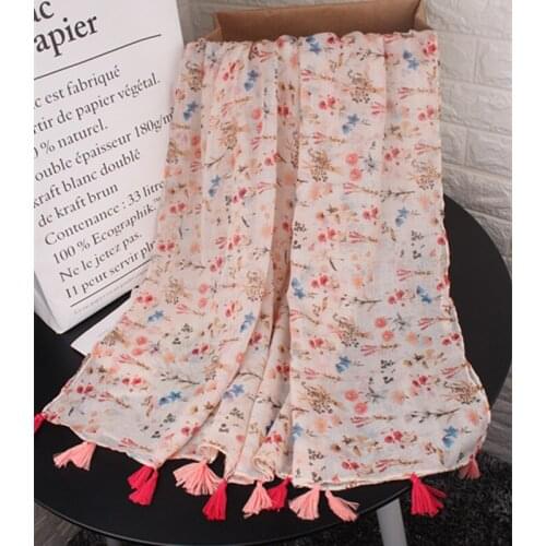 Fashion Newest Women Little Floral Printed Cotton Tassel Scarf Shawls 10pcs/lot