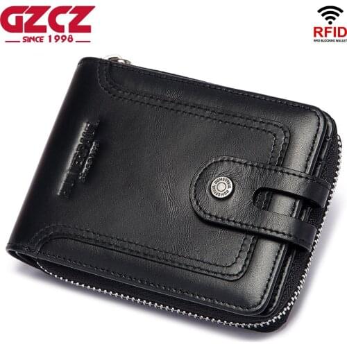 GZCZ 2020 Genuine Leather Mens Wallet Small Mini Coin Purse Card Holder Wallet Perse Men Portomonee Clutch Zipper Money Pocket