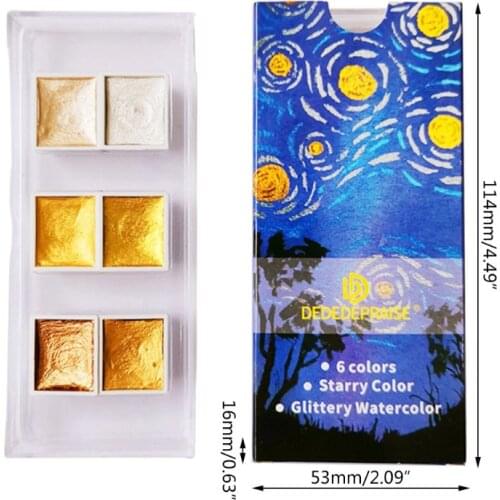 6/12 Color Glitter Water Color Set Metallic Gold Pigment Paint Artist Painting 1XCE