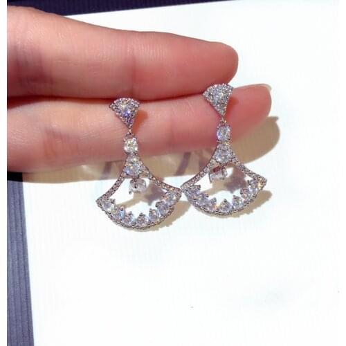 New Trendy 925 Sterling Silver Sector Zircon Dangle Earrings ashion Jewelry For Women Engagement Wedding Band Jewelry