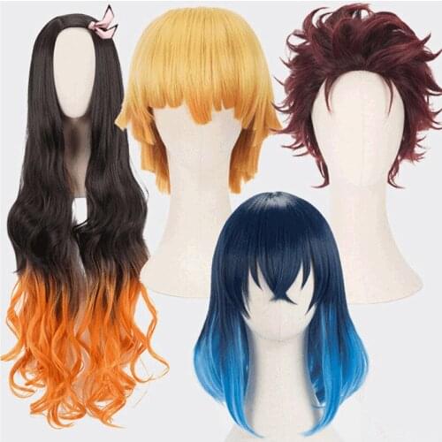Kamado Nezuko Kamado Tanjirou Agatsuma Zenitsu Wig Demon Slayer Kimetsu no Yaiba Cosplay Wigs Zenitsu Agatsuma Golden Short Hair