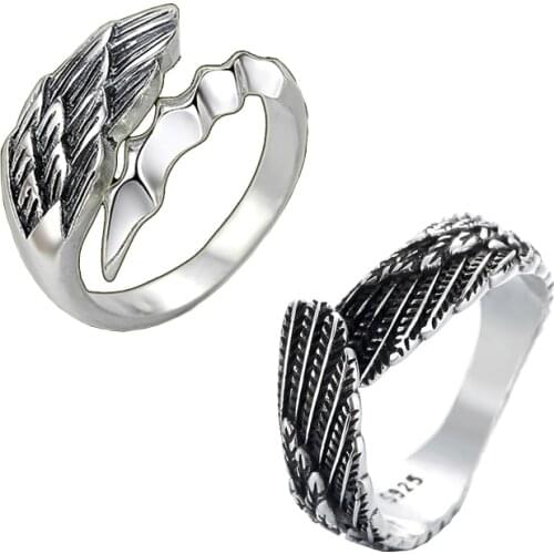 2021 couple paired rings for women men lovers fashion vintage retro Angel wings adjustable finger ring jewelry accessories gift