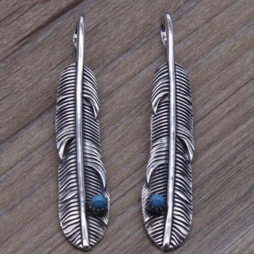 Thai Silver Tibetan Retro S925 Sterling Silver Men Women Silver Jewelry Sweater Chain Feather Pendant Wholesale