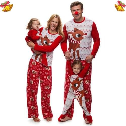 Family Christmas Pajamas Set Family Sleepwear 2PCS Sets Top+Pants Deer Print Adult Women Kids Family Matching Clothes Xmas
