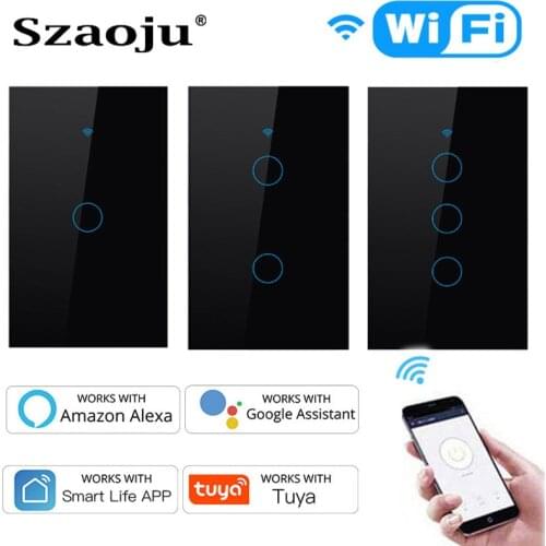 Szaoju US WIFI Touch Switch RF433 Light Switch Smart Life/Tuya App Control 1/2/3 Gang Support Alexa Google Smart Home Support