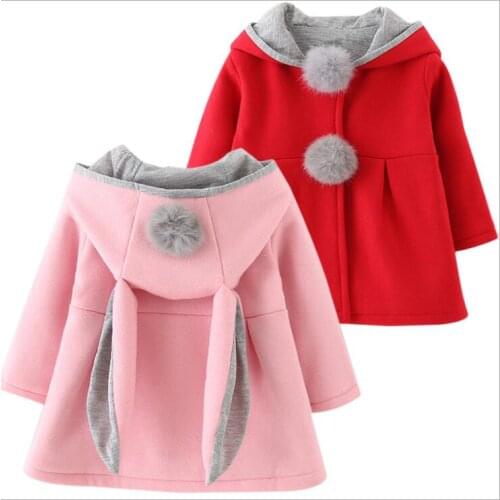 Winter Autumn Baby Girls Coat Long Sleeve 3D Rabbit Ears Fashion Casual Hoodies Kids Clothes Clothing Children Outerwear 9M-5T