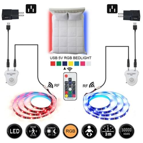 5050 RGb LED Strip led Lamp Wireless PIR Motion Sensor RGB USB Port light Closet Stairs Wardrobe Bed Side Light