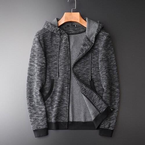 Classic Sweatshirt Male Autumn New Yarn-dyed Zipper Hoodies Hight Quality Fashion Slim Fit Grey Hooded Sweatshirts For Men