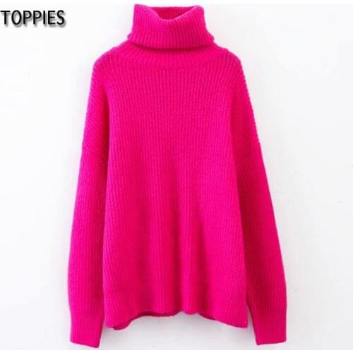 2021 Autumn Winter Turtleneck Sweater Loose Knit Pullover Sweater Solid Color Oversized Sweater Tops