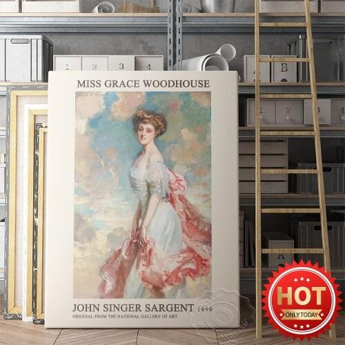 John Singer Sargent Museum Exhibition Poster, Singer Sargent Miss Grace Woodhouse Oil Painting, Vintage Figure Portrait Prints
