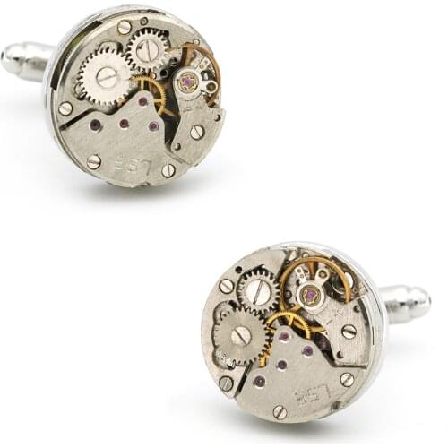 Mens Mechanical Watch Cuff Links Stainless Steel Material Silver Color