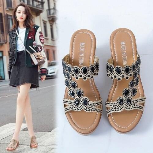 2021 Bohemia Crystal Women Wedges Shoes Sandals Ladies Peep Toe Sandals Slippers Shoes Women Summer Sandals Chaussures Femme