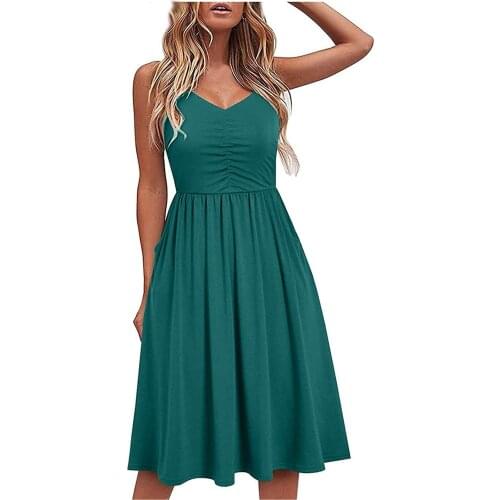 Dresses For Women 2021 Womens Spaghetti Strap Sleeveless Mini Dress Summer V-neck Beach Casual Dress Vestidos De Mujer Casual