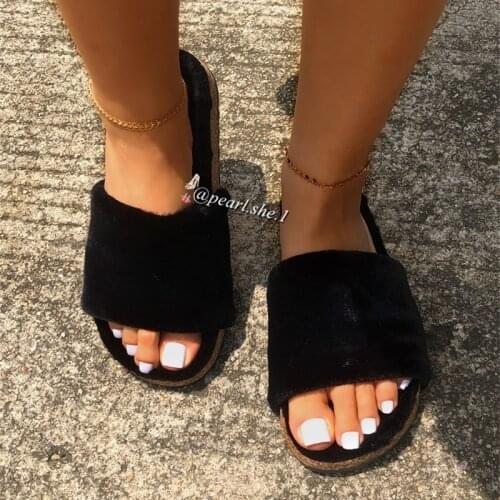 Female Fluffy Plush slippers Women shoes Outside shoes designer slippers women famous brands Comfortable Faux Fox fur Winter