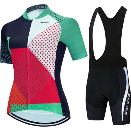SALEXO Women' Cycling Jersey Set Summer Ladies Cycling Clothing Girls Bicycle Bib Shorts Bike Clothes MTB Pants Suit Sport Wear
