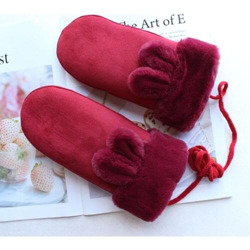 Suede mittens womens winter warmth and velvet thickening childrens outdoor windproof and cold-proof motorcycle riding gloves