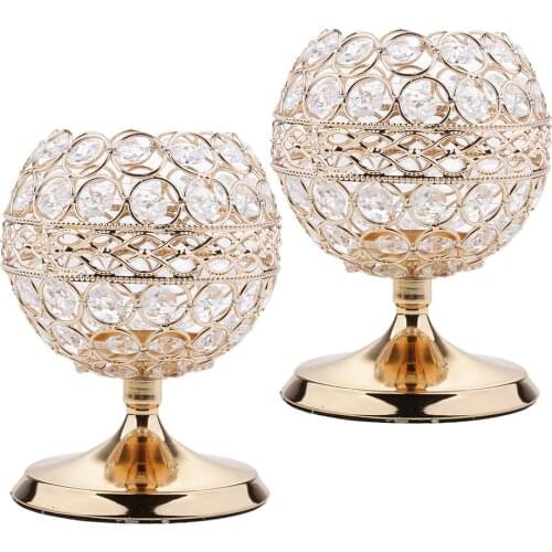 2pcs Crystal Hollow Votive Tealight Globe Pillar Candle Holders Candlestick Coffee Table Christmas Wedding Decor Crafts
