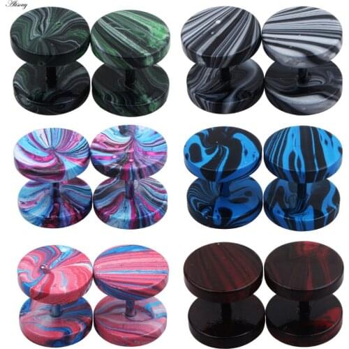Alisouy 2pcs stud earrings 10mm stainless steel 6 style Nightclub candy color Paint Punk jewelry Women men cool fake ear plugs