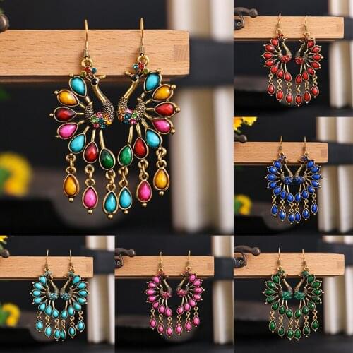2020 Womens Peacock Earrings Vintage Beads Indian Jewelry Turkish Carved Unusual Earring for Women Tribal Gypsy Jewelry