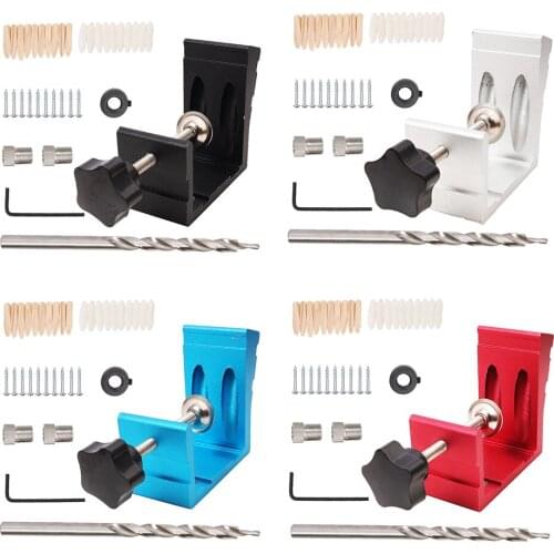 46pcs Pocket Hole Dowel Jig Oblique Punching Locator Drilling Guide Puncher Wood Hole Saw Step Drill Bits for Carpentry