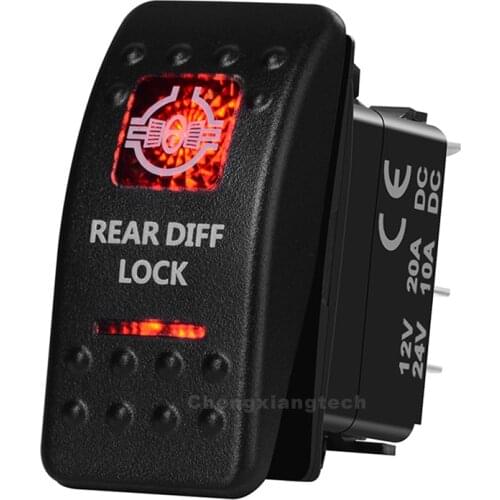 Rear Diff Lock Car Boat SPST Rocker Toggle Switch Red Led 5 Pins On Off 12V 20A 24V 10A for Carling ARB Narva 4x4 Style