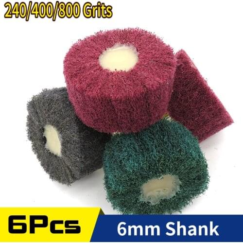 6Pcs 2 Inch Industrial Scouring Pad Grinding With 6mm Shank Wheel Red Nylon Fiber Polishing and Grinding