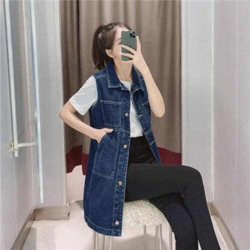 B4596 Spring autumn 2021 new womens big size fashion casual joker sleeveless denim vest cheap wholesale