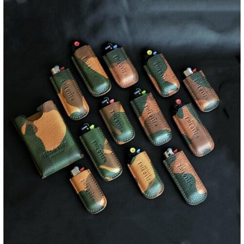 Cowhide Cigarette Case Lighters Sets Pocket Retro Leather Camouflage Storage Bag Men Smoking Holder Tools 20 Pcs Protective Box