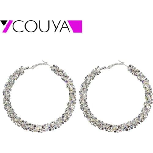 COUYA 60mm New Design Charm crystal hoop earrings Geometric Round Shiny rhinestone big circle earring jewelry women
