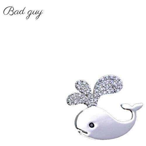 Baby Whale Zircon Brooch Pin Sliver and Gold Brooches for Women Cute Metal Animal Weddings Party Office Brooch Pins Gifts