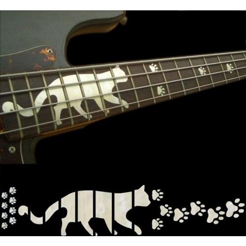 Fretboard Markers Inlay Sticker Decals For BASS Guitar - Cats Foot Print, White and Black