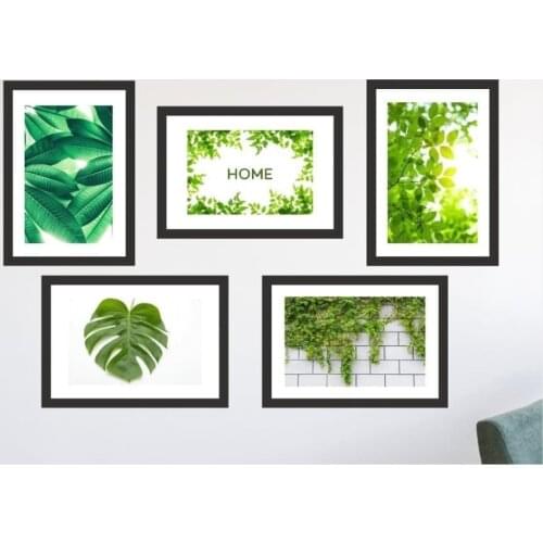 HLO 2021 5 Pieces Green Decorative Wooden Black Frame Home Decoration Wall Art Quality Material Stylish For Living Room Modern