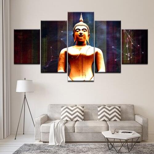 Canvas Painting larger golden Buddha 5 Pieces Wall Art Painting Modular Wallpapers Poster Print for living room Home Decor