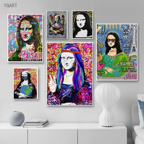 Street Graffiti Art Mona Lisa Canvas Painting Abstract Funny Posters and Prints Cuadros Wall Art Pictures for Home Decoration