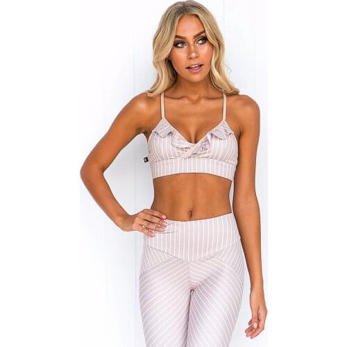 Yoga Sets Women Striped High Waist Gym Clothing Leggings Sleeveless Bra Fitness Workout Sports Pants Running Quick Dry Yoga Suit