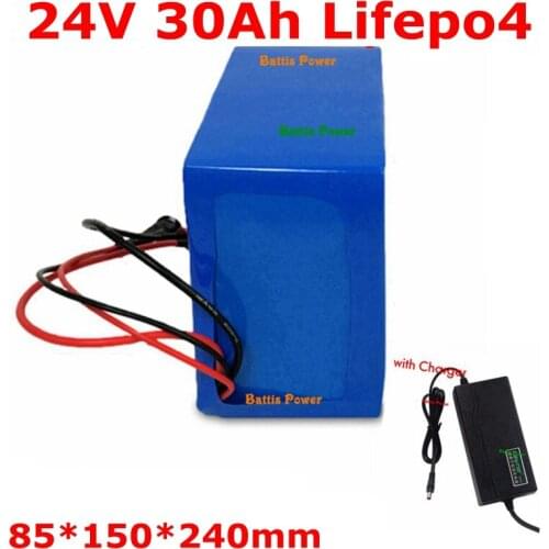 Lifepo4 24V 30Ah lithium battery pack with bms 8s for 1000w eletric bike travel scooter motorbike E bike+29.2V 5A charger