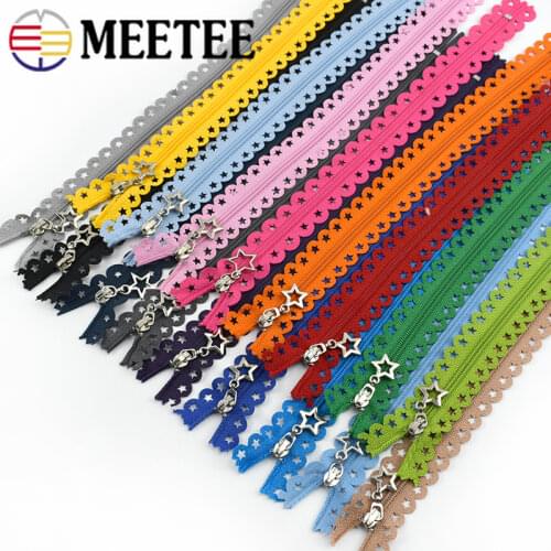 Meetee 5pcs 25cm 3# Close-end Nylon Zipper Star Lace Tape Zip 25cm Multi-color Zipper Garment Diy Sewing Bag Purse Zippers A1-3