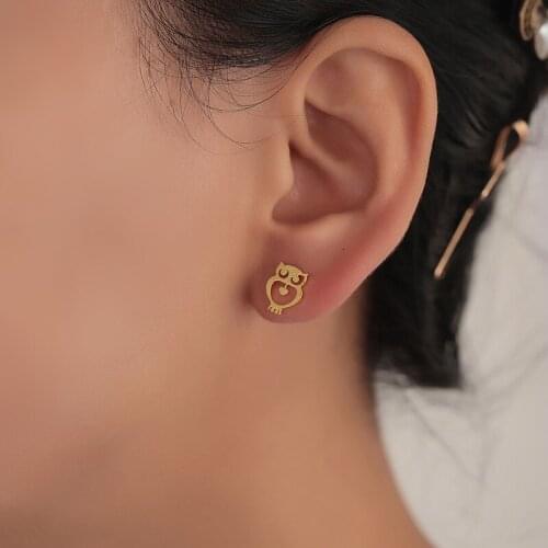 Cute Hollowout Mini Heart Owl Stud Earrings Lovely Bird Earrings Stylish Animal Lovers Jewelry Gift