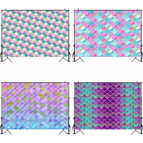 Mocsicka Mermaid Scale Photography Backdrop Kid Baby Portrait Background Photo Shoot Decoration Birthday Photocall Backdrops