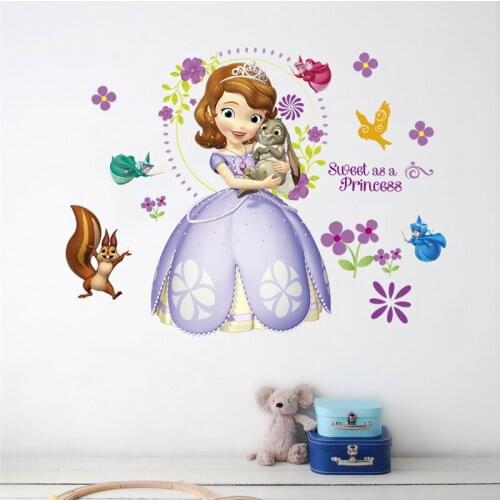 Cartoon Princess Castel Flower Wall Sticker For Kids Room Living Room Children Bedroom Nursery Home Decor poster mural