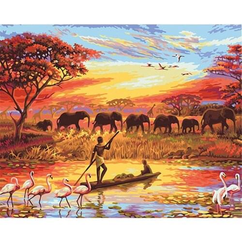 Landscape Elephant Animal DIY Embroidery Cross Stitch 11CT Kits Needlework Craft Set Cotton Thread Printed Canvas Sale