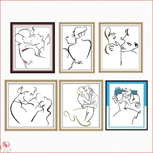 Joy Sunday Lovers Kiss Pattern Counted Cross Stitch 14CT 11CT Chinese Embroidery Kit Needlework Set Home Decoration Painting