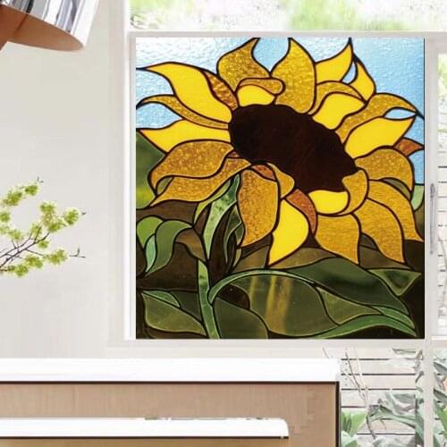 Custom Size Stained Glass Window Film Frosted Sunflower Glass Films Home Foil Door Stickers Bathroom Static Cling Poster