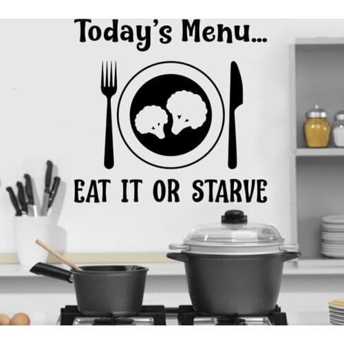 Todays menu eat it or starve wall stickers for kitchen art home decoration Vinyl decal Western Restaurant Wall decor HY502