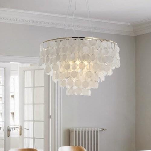 2021 New Shell Pendant Light Restaurant Hotel Gold Metal Ceiling Hanging Light Fixtures Decorate Home Luminaire Suspension Lamps