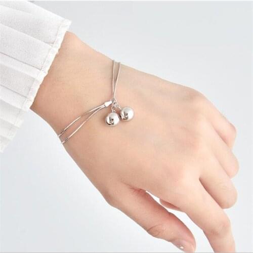 New Simple Snake Bone Chain Female 925 Sterling Silver Jewelry Fashion Sweet Tassel Smooth Double-layer Bell Bracelets SB183