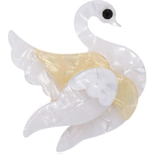 Funmor New Design White Swan Shape Brooch Acrylic Animal Brooches High Quality For Kids Hijab Pins Corsage Clips Pins