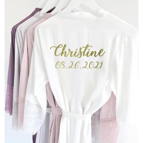 Personalized Lace Robe Sexy Satin Kimono Bridal Sleepwear Bride Bridesmaid Nightwear Dress for Birthday Wedding Party