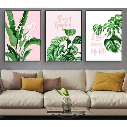 Fresh Palm Leaf Monstera Nordic Style Canvas Painting Posters and Prints Wall Art Pictures for Living Room Home Decor Cuadros